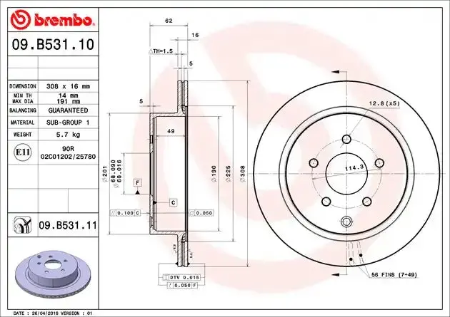 Brembo 09B53111C02 Premium Vented Disc Brake Rotor 1