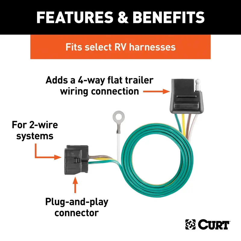 Curt 58918 Rv Towing Wiring Harness – 4-Pin Trailer Light Add-On 1