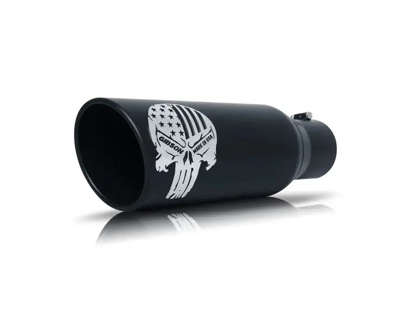 Gibson Patriot Exhaust Tip – Skull-Embossed, Black Ceramic-Coated Rolled Edge 1