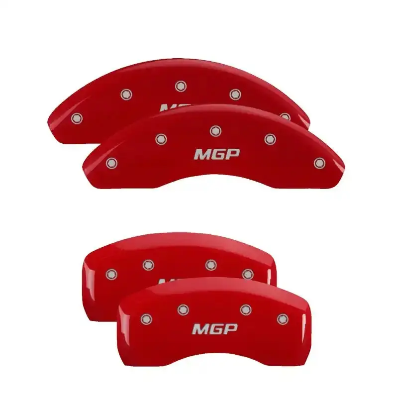 Mgp 4-Piston Caliper Covers – Engraved Front And Rear Brake Covers In Red Finish With Silver Accents 1