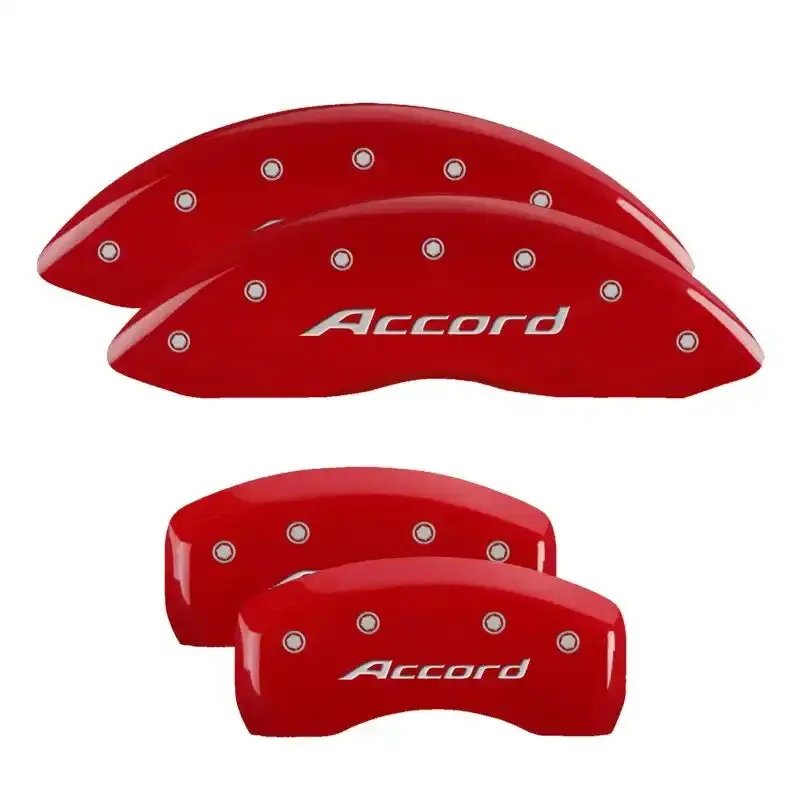 Mgp Engraved 4-Piston Caliper Covers – Front And Rear, Red Finish With Silver Accent 1
