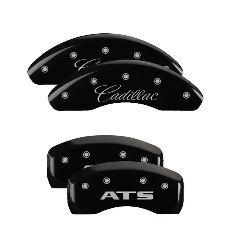 Mgp Engraved Caliper Covers – Front Cursive & Rear Cadillac Logo, Black Finish With Silver Chrome Accents 1